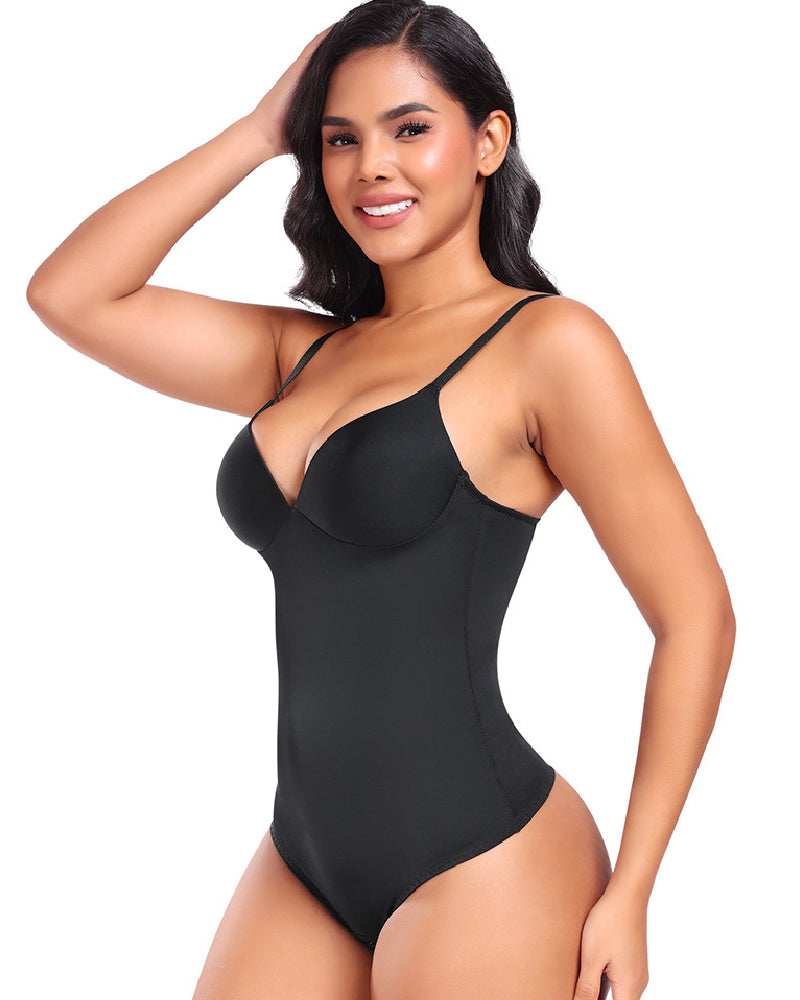 Damen Glatter Push-Up Bauchkontrolle Tanga Ärmelloser Body Shapewear