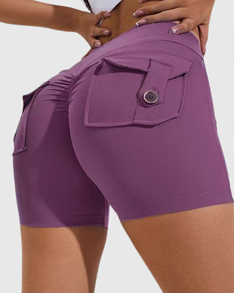 Damen Yoga Shorts Hip Lift Cargo Gesäßtaschen