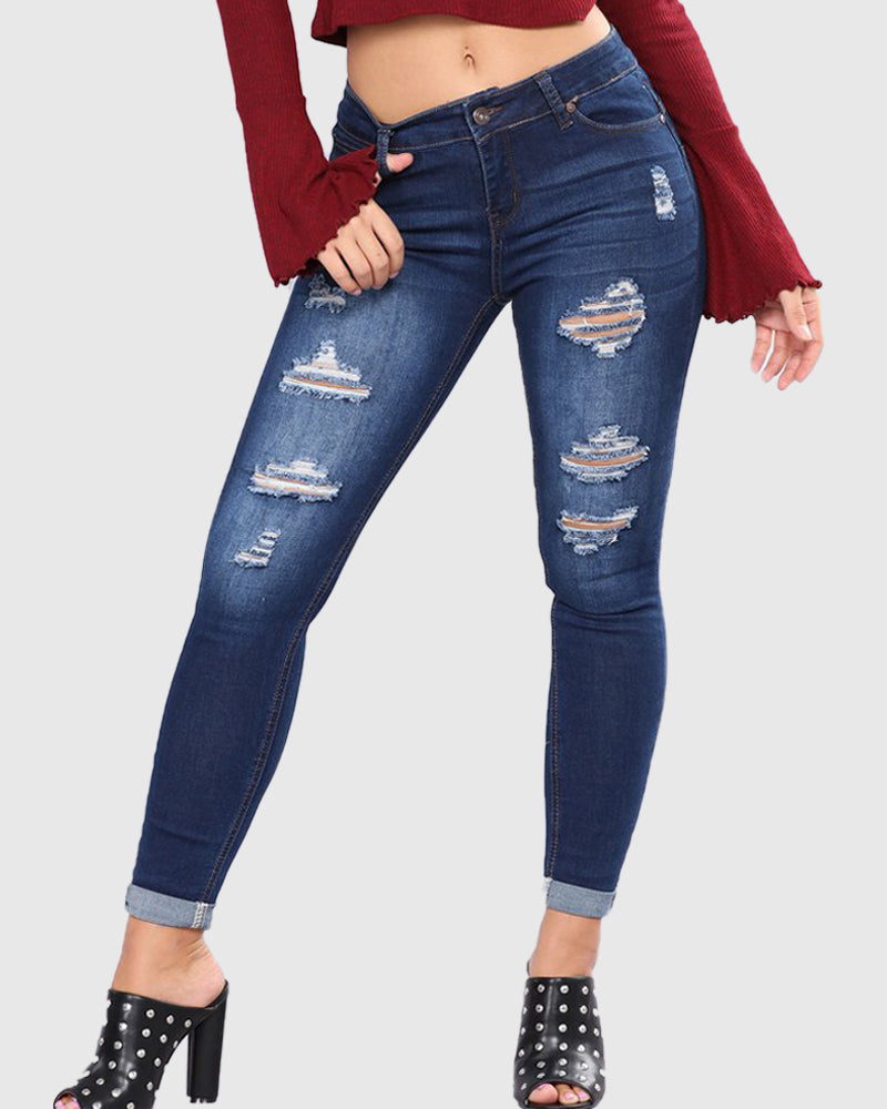 Slim Fit Hip Lift Skinny Jeans mit Löchern für Damen