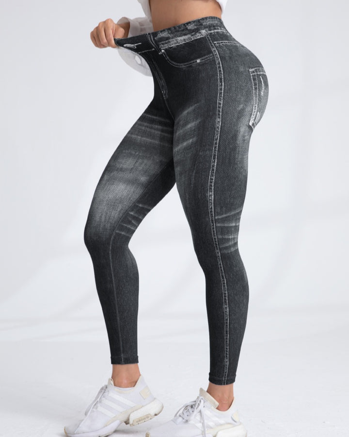 Nahtlose Gedruckt Imitation Denim Yoga Hosen frauen Quick Dry Hohe Elastische