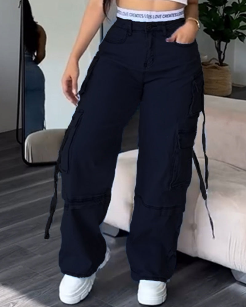 Shapshe® Damen Cargo Jeans mit Multi-Pocket Straight Denim
