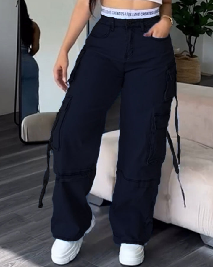 Shapshe® Damen Cargo Jeans mit Multi-Pocket Straight Denim