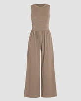 Weste mit Rundhalsausschnitt Hohe Taille Jumpsuit Hose mit Weitem Bein