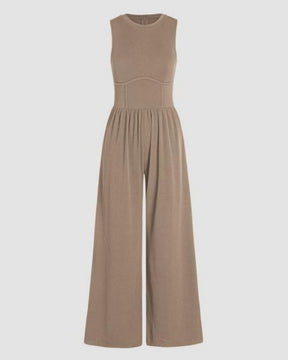 Weste mit Rundhalsausschnitt Hohe Taille Jumpsuit Hose mit Weitem Bein