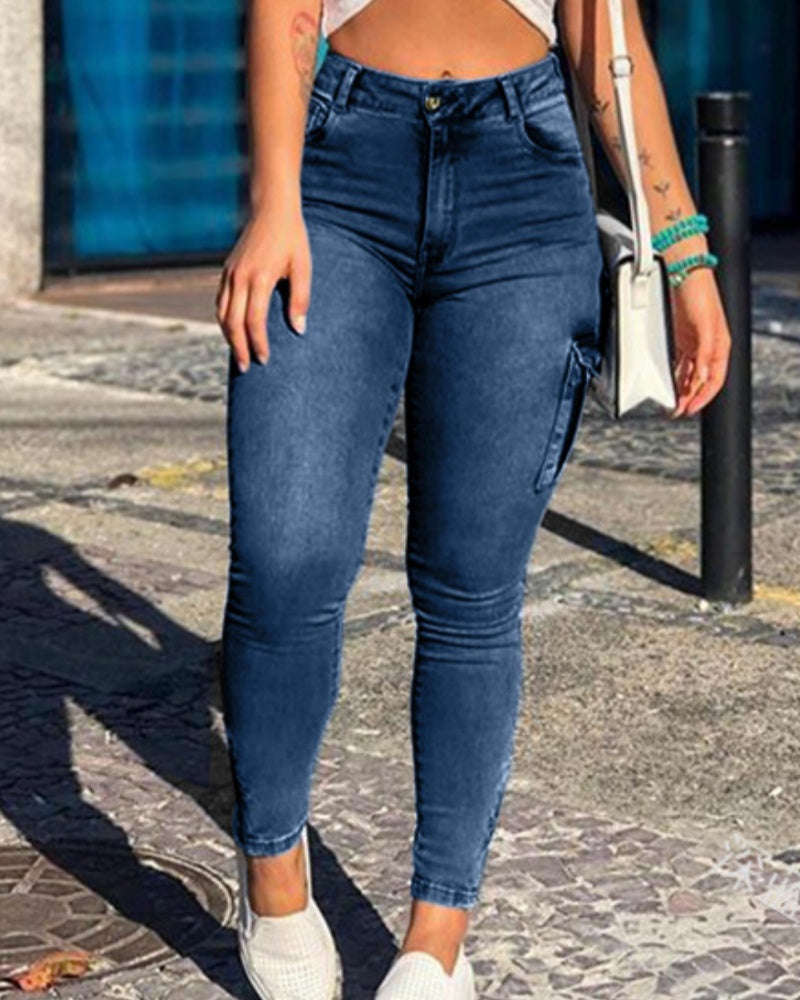 Sexy Altmodische Cargo-Skinny-Jeans mit Mehreren Taschen