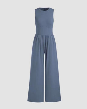 Weste mit Rundhalsausschnitt Hohe Taille Jumpsuit Hose mit Weitem Bein