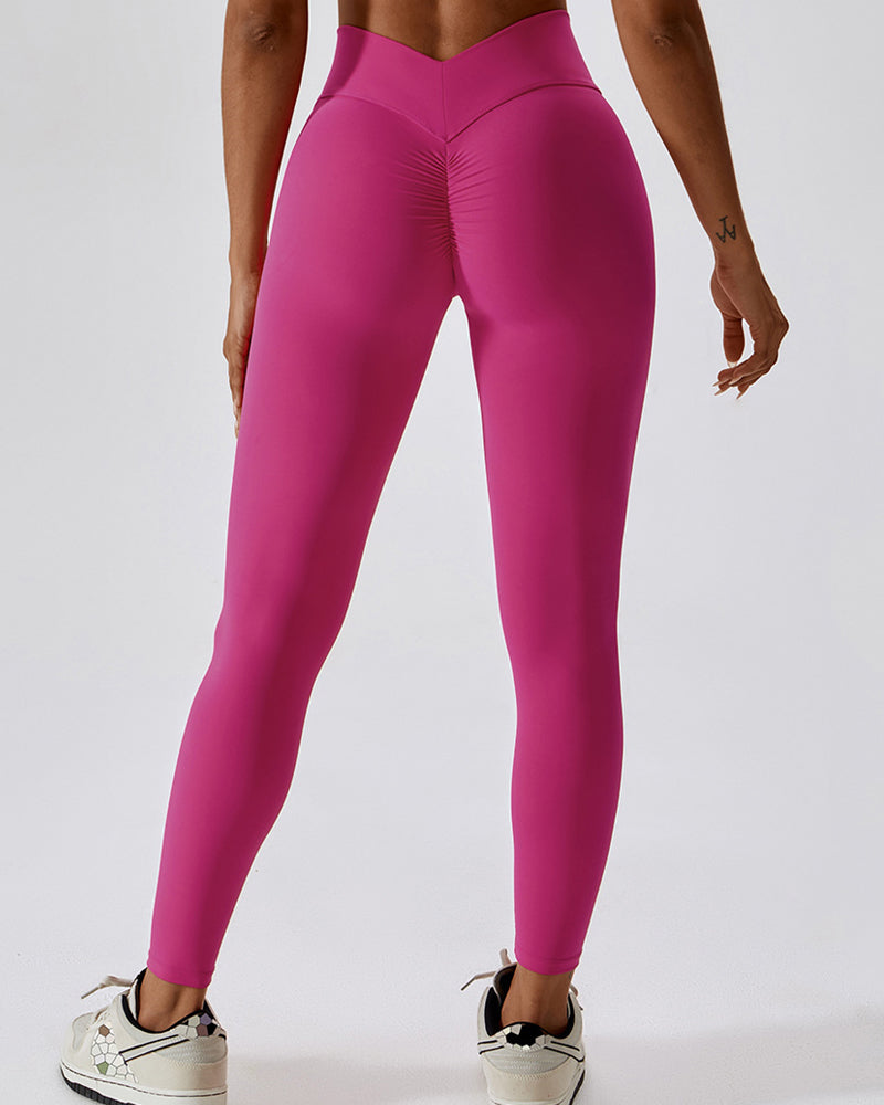 Figurformende Leggings mit V-förmiger Naht und Plissee Po-Lifting Yogahose