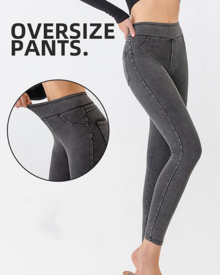 Doppel Tasche Yoga Jeans Hohe Taille Abnehmen Sport Atmungsaktiv