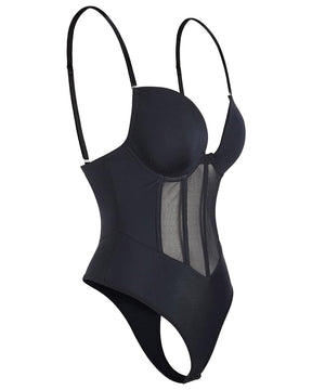 Sexy Mesh Shapewear Korsett Rückenfreier Tanga Bodysuit Mit Integriertem BH