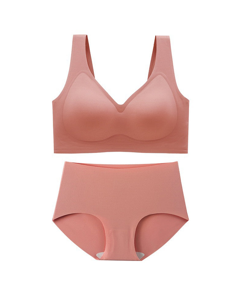 Damen Bügelloses Unterwäsche Set Nahtlose Komfort Alltag BHs Mit Hoher Taille Slips