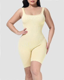 Damen Gerippter Po-Lift Shapewear Breite Träger  Schmaler Oberschenkel Tanktop Overall