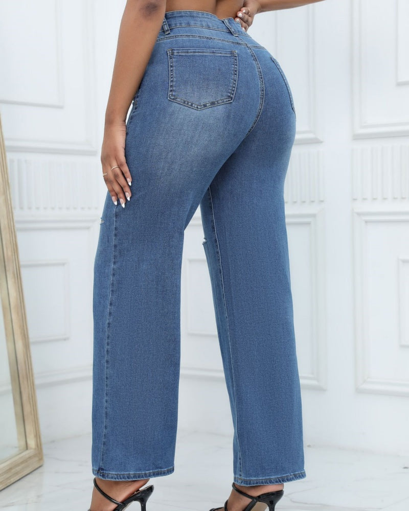 Vielseitige Jeans mit Hoher Taille und Weitem Beinschnitt