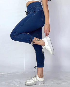 Damen Skinny Jeans mit elastischem Bund und mittlerer Elastizität und hoher Taille