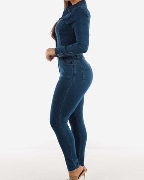 Einteiliger Jumpsuit für Damen Po Lifting Jeans mit Mehreren Taschen