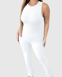 Bequemer ärmelloser Jumpsuit mit Hoher Taille und Ausgestelltem Design