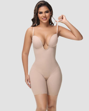 Damen U-Plunge Trägerlos Bodysuit Bauchkontrolle Integriertem BH Shapewear