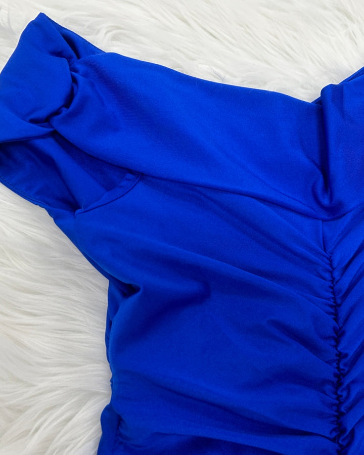 Schulterfreies Maxikleid V Ausschnitt Rüschen Seitenschlitz