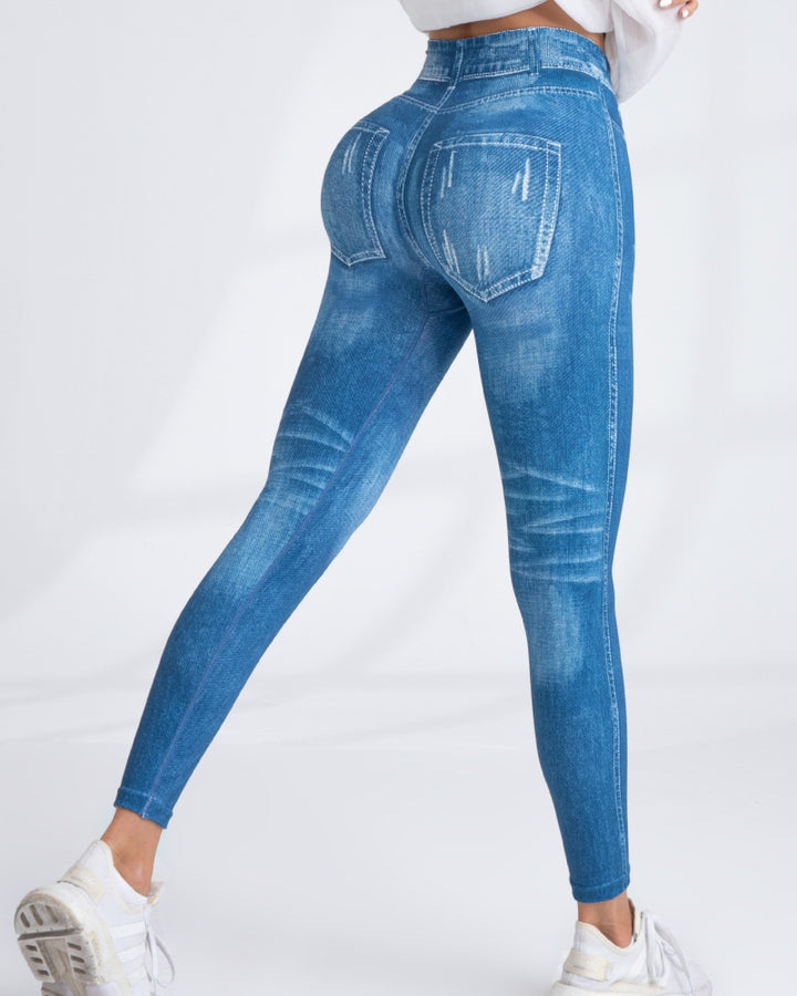 Nahtlose Gedruckt Imitation Denim Yoga Hosen frauen Quick Dry Hohe Elastische