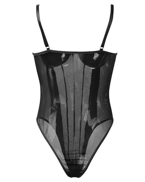 Sexy Mesh Spleiß Durchsichtiger Rückenfreier Korsett Cami Bodysuit