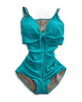 Damen Bauchweg Badeanzug Cut-Out Knoten Vorne Push Up Eingebauter Shapewear Badeanzug