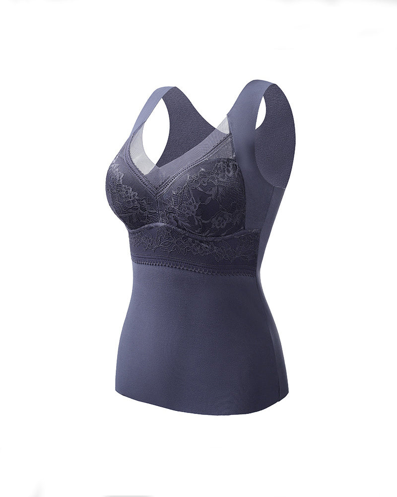 2-in-1 Thermo Unterwäsche Weste V-Ausschnitt Nahtlos Integrierter BH Tank Tops