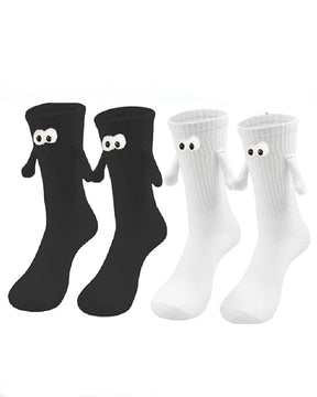 Kreative Magnetischen Händen Socken Paar Gestickte Augen Mittellange Baumwoll Socken