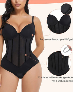 Damen Bauchweg Tanga Durchsichtiges Mesh Korsett-Oberteil Rückenfreier Bodysuits