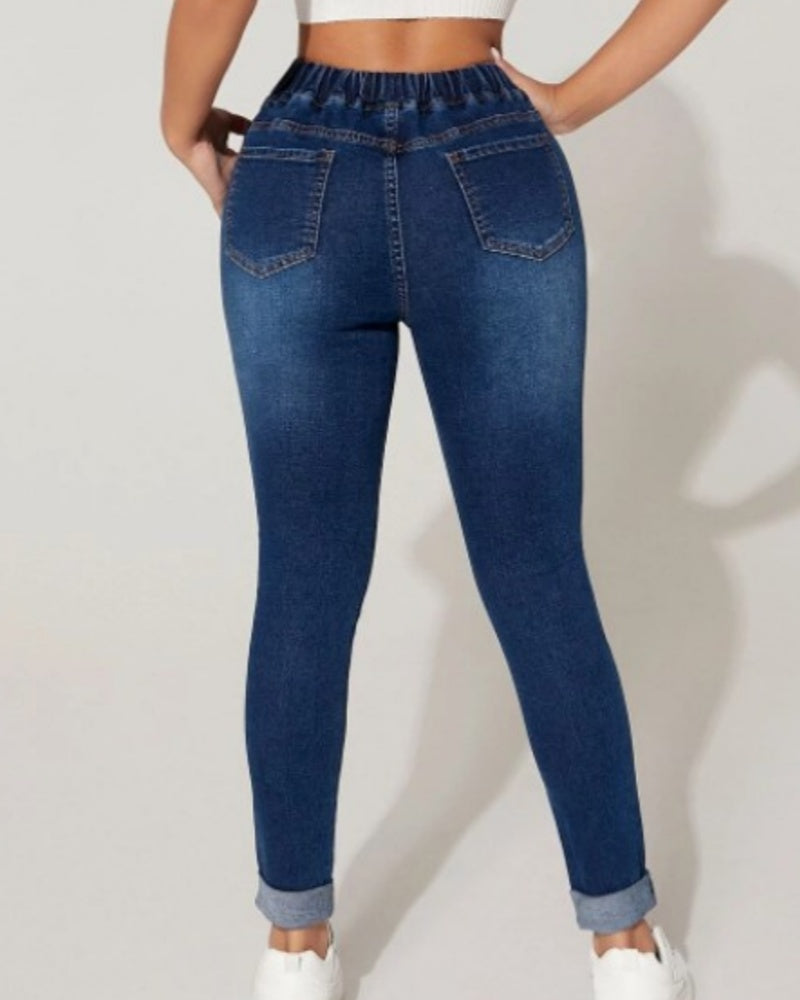 Skinny-Jeans mit Hohem Bund und Kordelzug Elastischer Bund