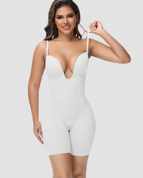 Damen U-Plunge Trägerlos Bodysuit Bauchkontrolle Integriertem BH Shapewear