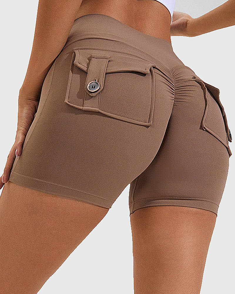 Damen Yoga Shorts Hip Lift Cargo Gesäßtaschen