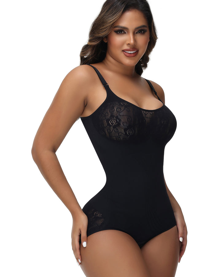 Shapshe® Damen Sexy Nahtloser Jacquard Bodysuit Bauchweg Spaghettiträgern Shapewear