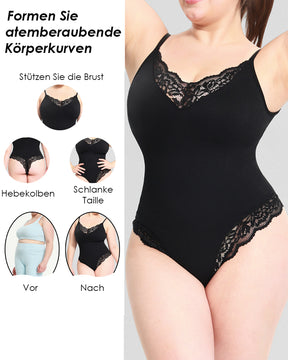 Sexy Spitzen V-Ausschnitt Bauchkontrolle Tanga Bodysuit Shapewear