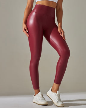 Hohe Taille Enge Sexy PU-Lederhose Bunte Yogahose für Damen