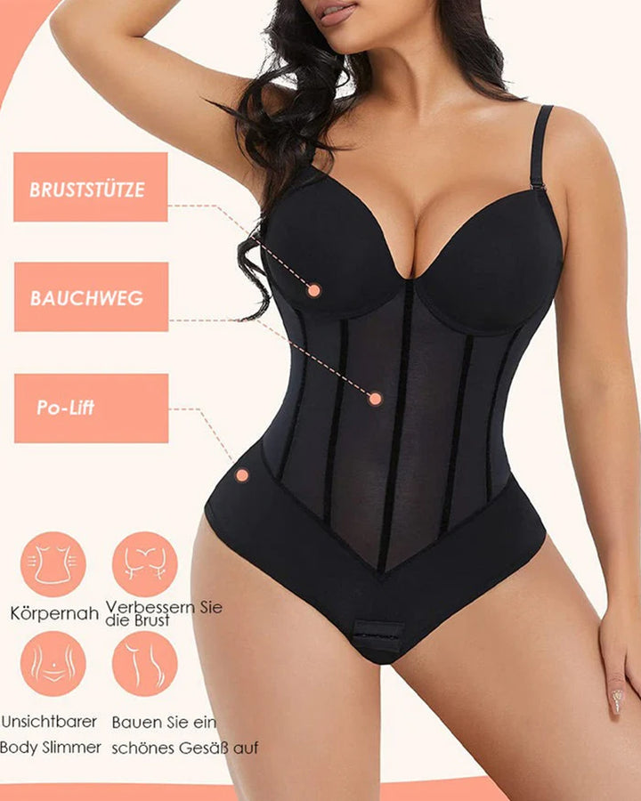 Shapshe® Damen Bauchweg Tanga Mesh Korsett Bodysuit Rückenfrei