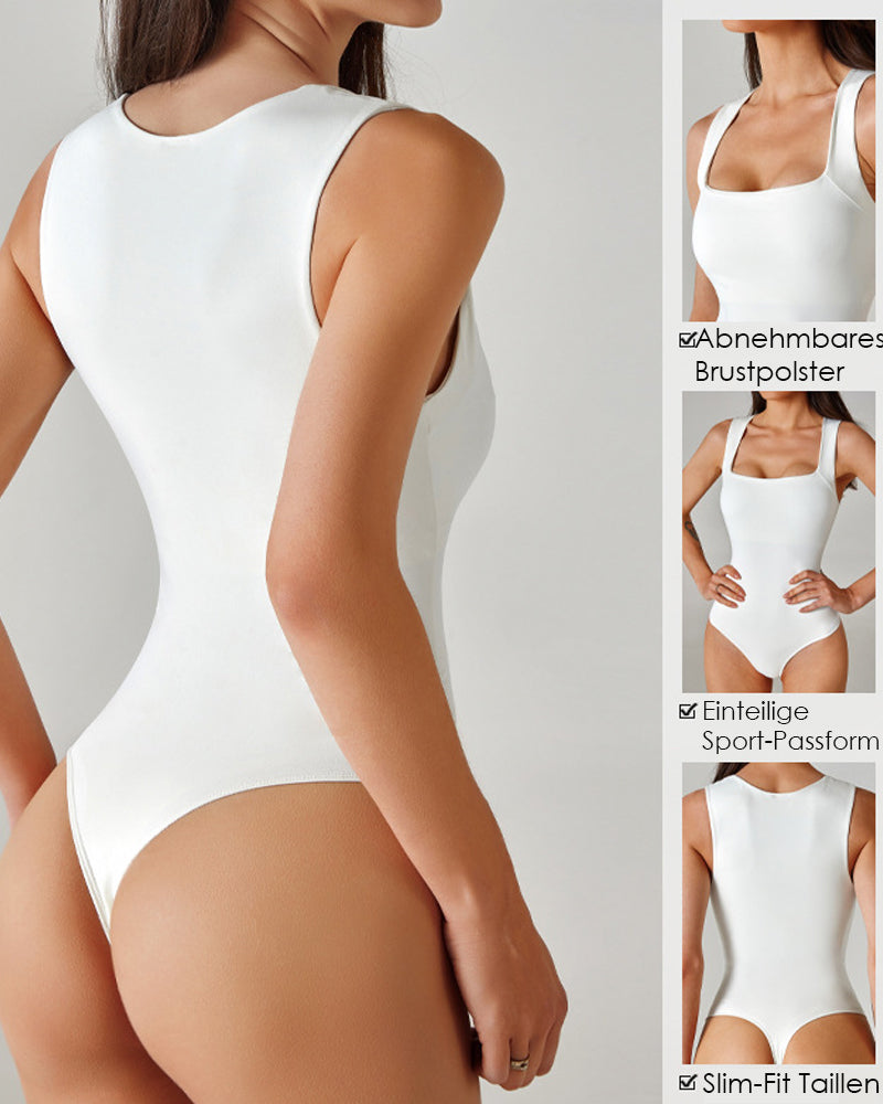 Damen Quadratischem Ausschnitt Tanga Bodysuit Ärmellos Tanktops Shapewear