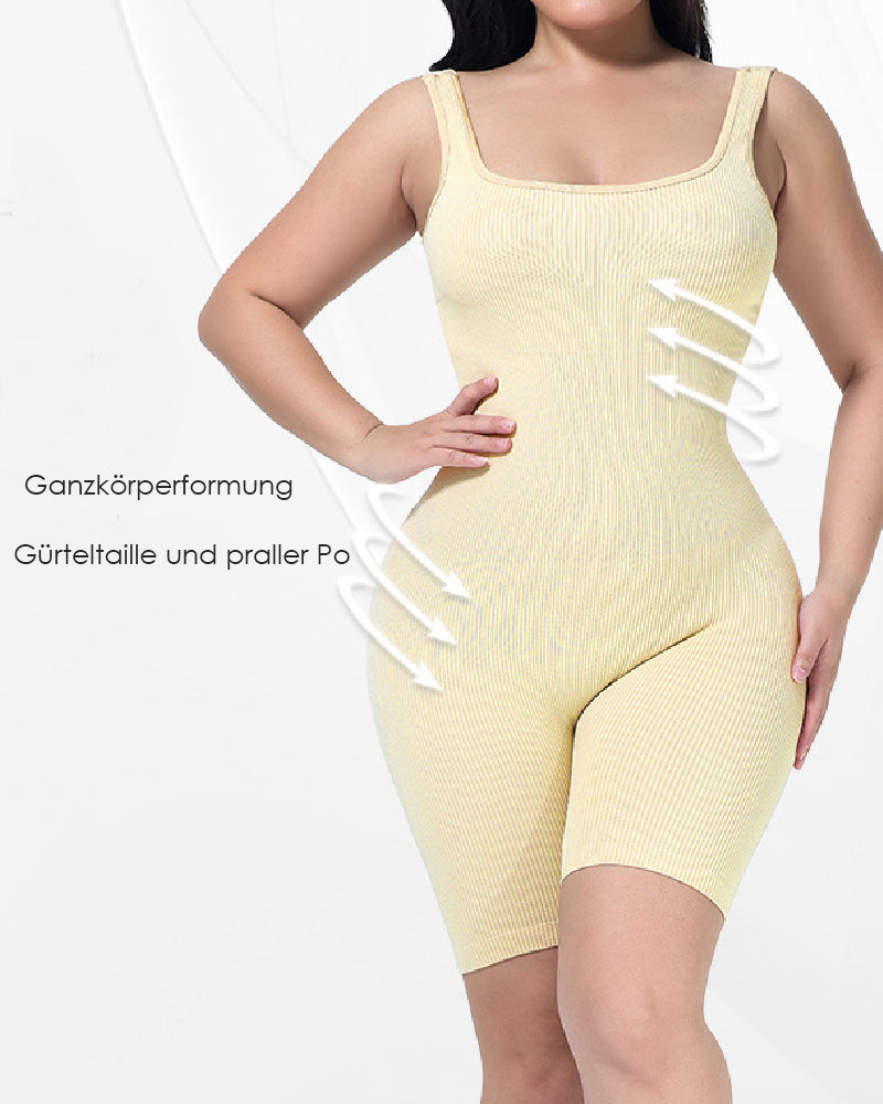 Damen Gerippter Po-Lift Shapewear Breite Träger  Schmaler Oberschenkel Tanktop Overall