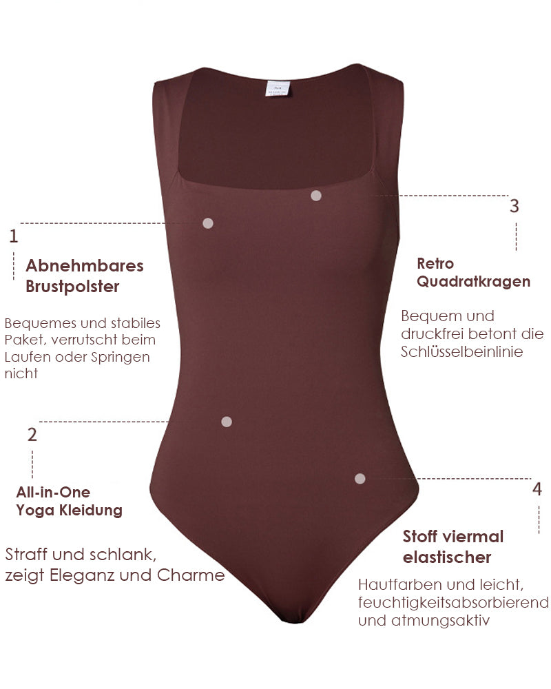 Damen Quadratischem Ausschnitt Tanga Bodysuit Ärmellos Tanktops Shapewear