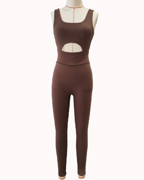 Damen Einteiliger V-Rücken Ärmelloser Jumpsuit Stretch Ausgehöhlter Sport Overall