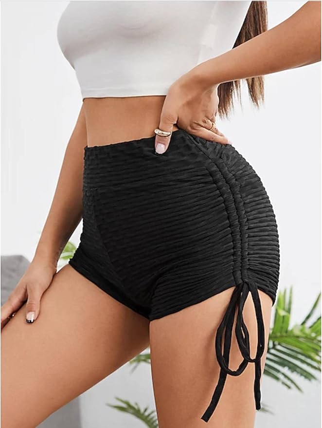 Damen Anti-Cellulite Hoher Taille Jacquard Sexy Po Kordelzug Yoga Shorts
