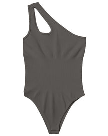 Schmal Einschultriges Cut Out Shapewear Stretch Bauchkontrolle Bodysuit