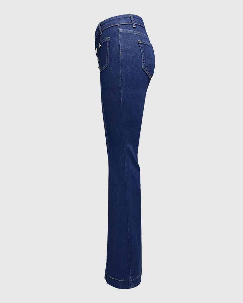 Damen Jeans mit Knopfleiste und Hoher Taille im Slim Fit