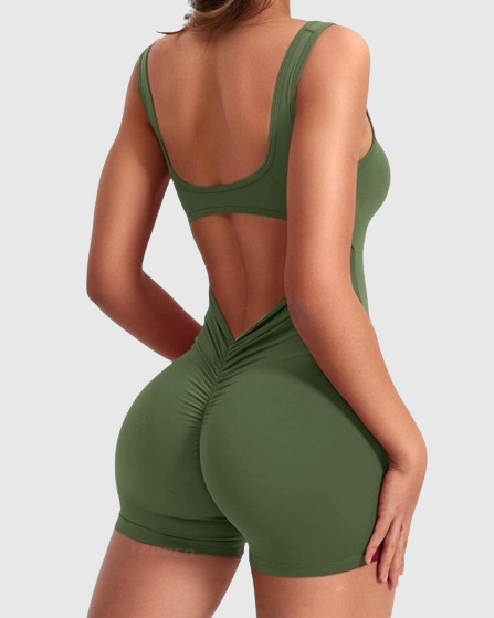 Sexy rückenfreier One Shoulder Bodysuit ohne Ärmel mit Dreiviertel-Hosen