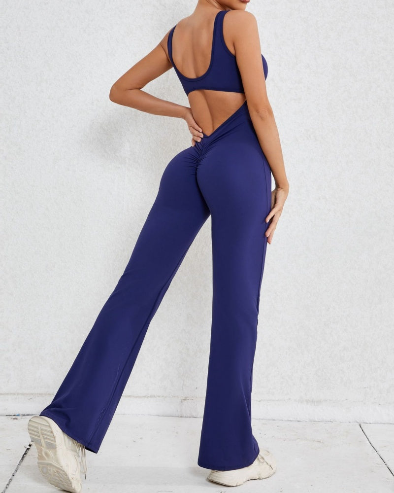 Sportlicher Yoga-Jumpsuit mit Ausgestelltem Bein und Hohlem Rücken