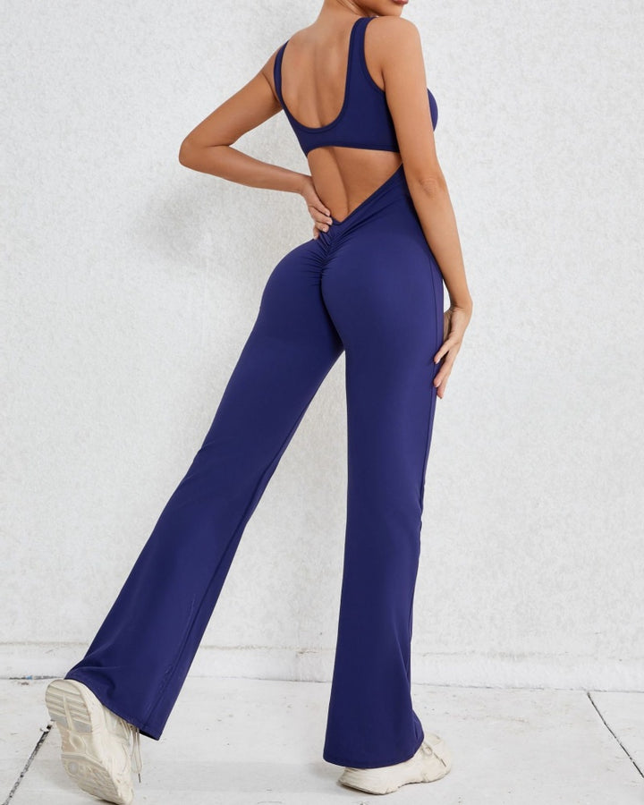 Sportlicher Yoga-Jumpsuit mit Ausgestelltem Bein und Hohlem Rücken