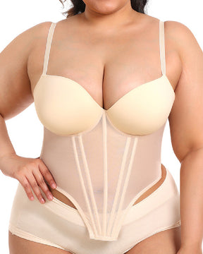 Damen Sexy Mesh Korsett Top Überbrust Bügel Stäbchen Push Up Bustier