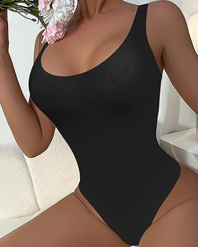 Nahtloser Einfarbige Tanktop Stretch Eckigem Ausschnitt Tanga Shapewear Bodysuit