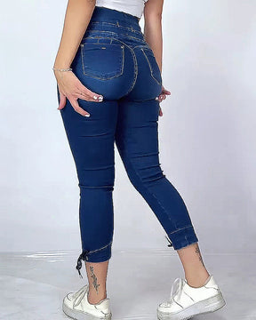 Damen Skinny Jeans mit elastischem Bund und mittlerer Elastizität und hoher Taille