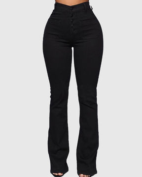 Einreihige Skinny-Jeans mit Mehreren Knöpfen aus Gewaschenem Stretch mit Hohem Bund