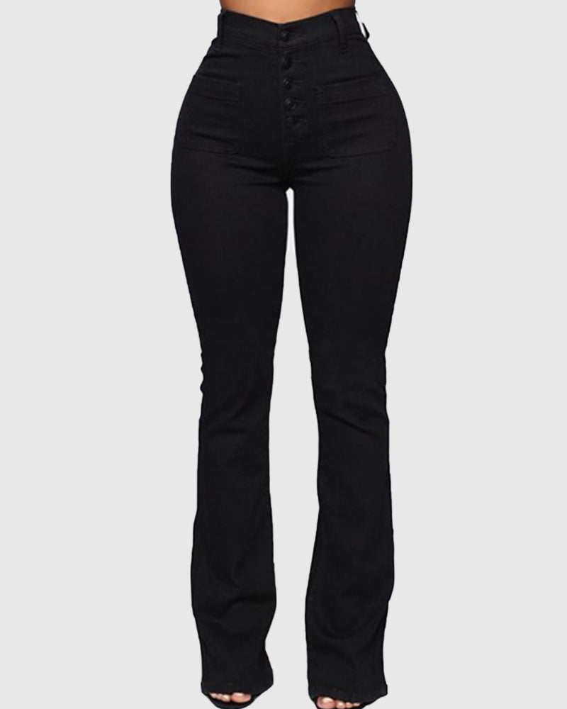 Einreihige Skinny-Jeans mit Mehreren Knöpfen aus Gewaschenem Stretch mit Hohem Bund