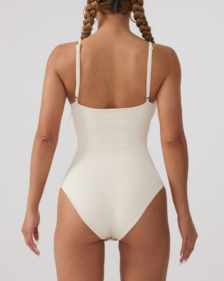 Sexy Gerippter Ärmelloser Einfarbige Spaghettiträgern Bodysuit Shapwear Für Damen